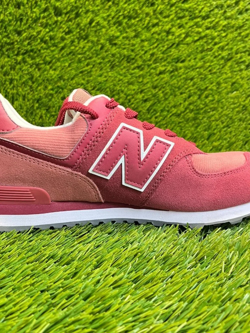 New Balance 574 Boys Size 5.5Y Red White Athletic Running Walking Shoes Sneakers